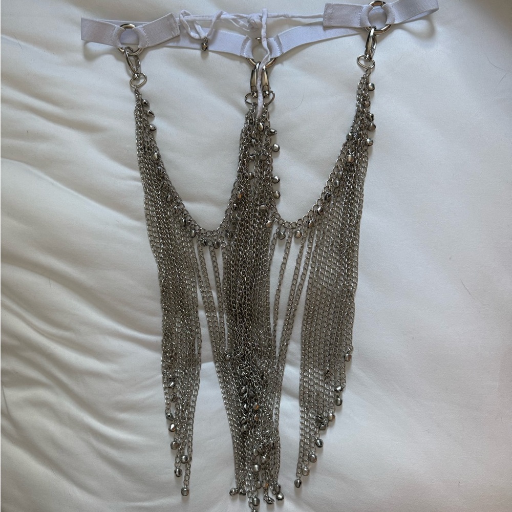 (LAST DAY 2/20) Silver Chain Fringe Belt